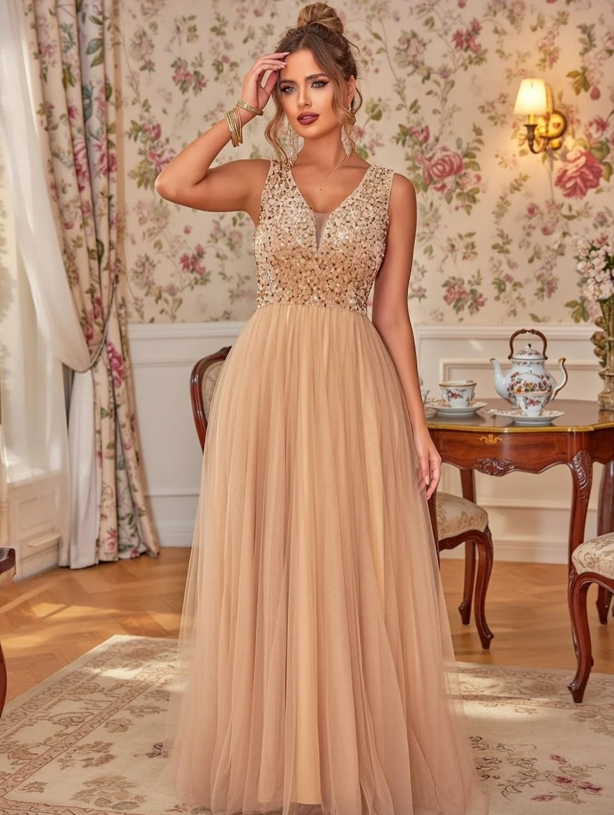 Vestido Curto de Lantejoulas Preto com Decote em V - Elegância Brilhante