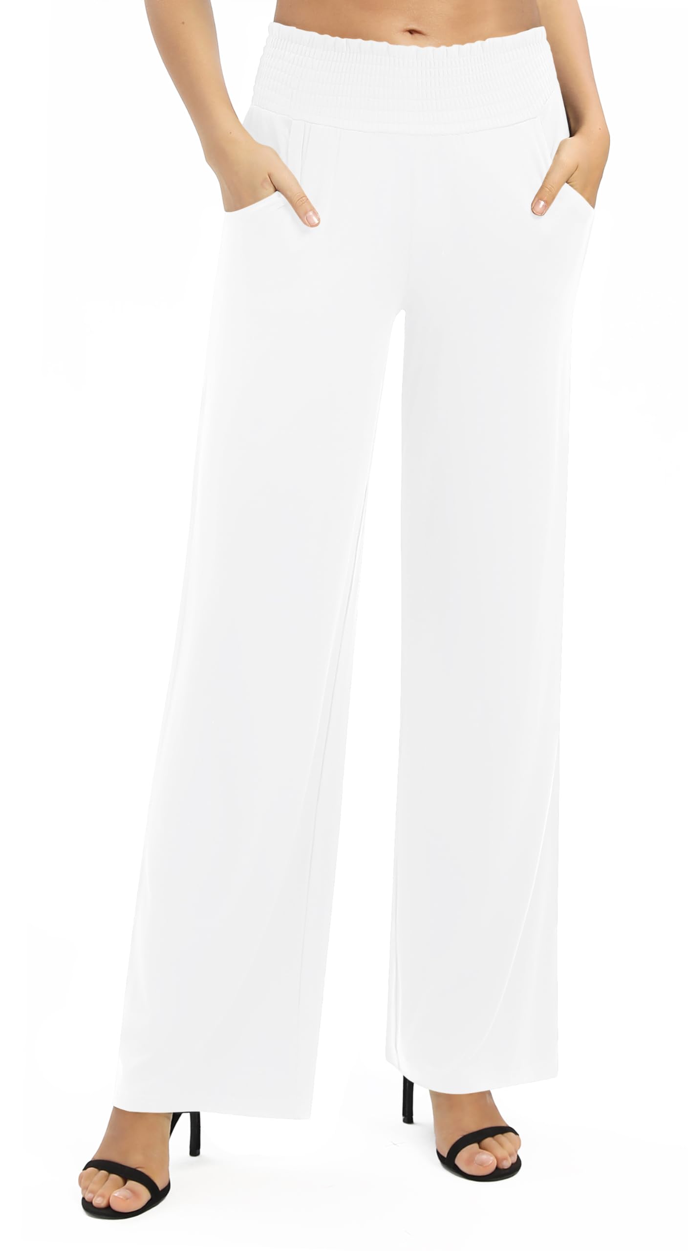 EXCHIC Women's Loose Straight Leg Palazzo Pants High Elastic Waist Causal Trousers with Pockets EXCHIC