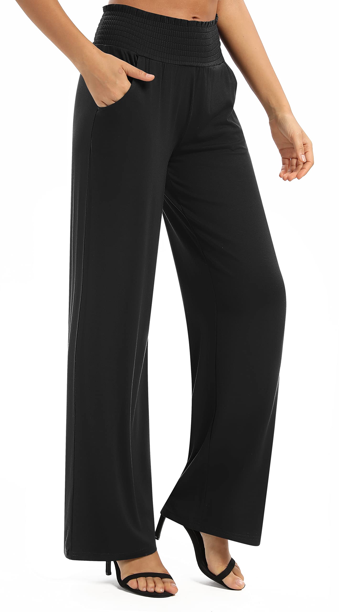 EXCHIC Women's Loose Straight Leg Palazzo Pants High Elastic Waist Causal Trousers with Pockets EXCHIC