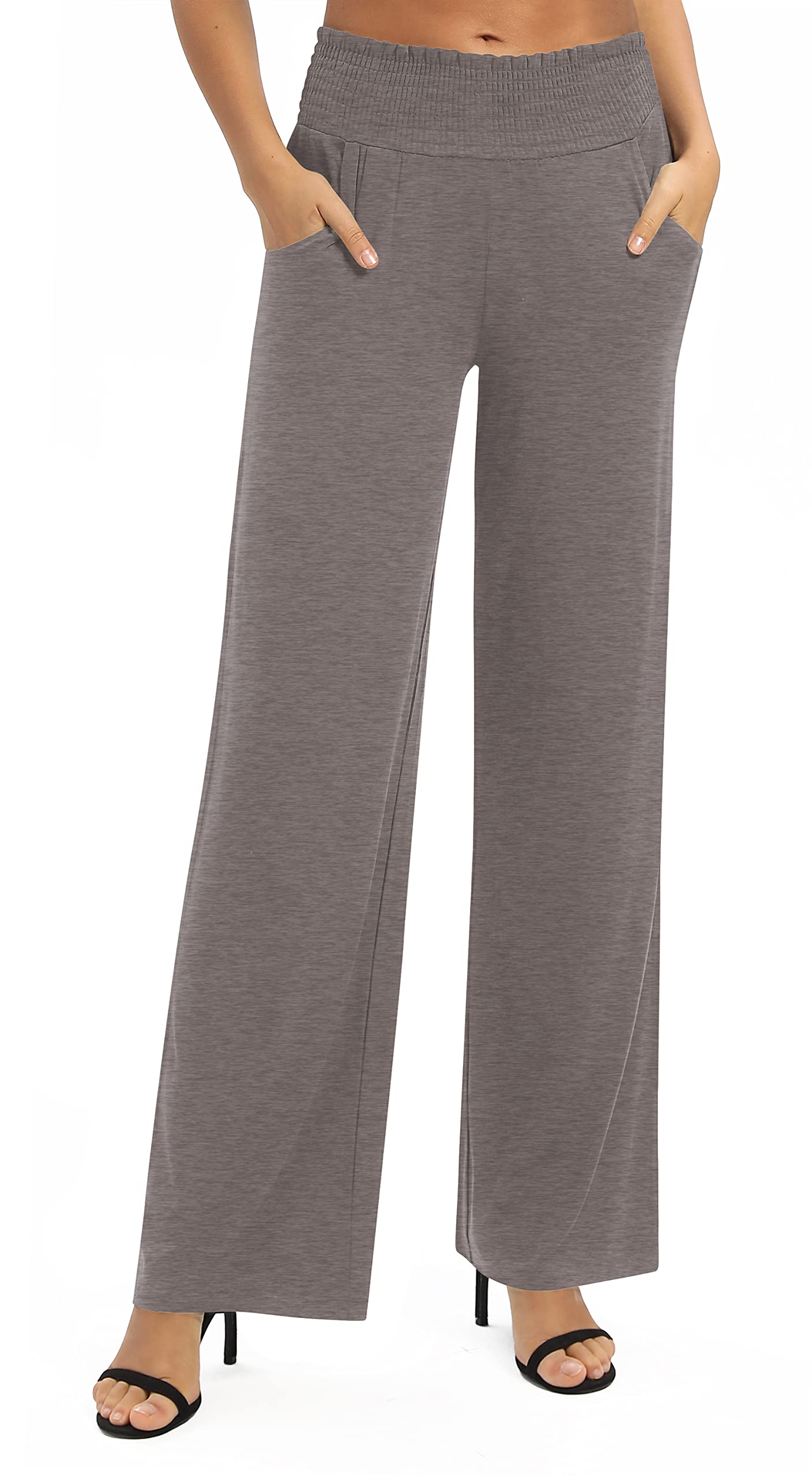 EXCHIC Women's Loose Straight Leg Palazzo Pants High Elastic Waist Causal Trousers with Pockets EXCHIC