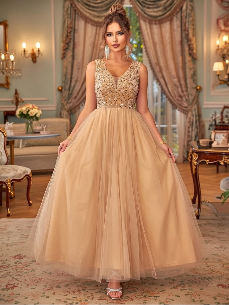 Vestido Curto de Lantejoulas Preto com Decote em V - Elegância Brilhante